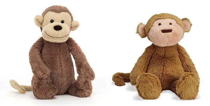 Left to right: Bashful monkey and Manhattan Toys Monkey